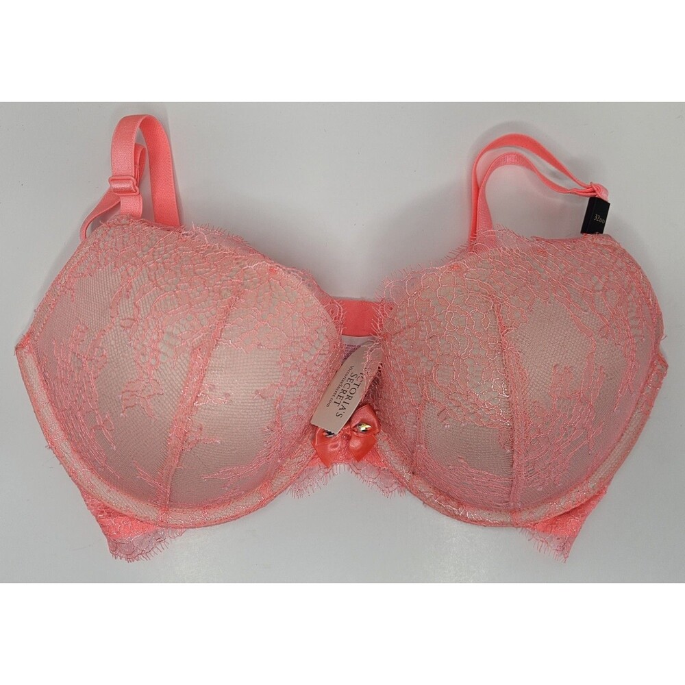 Victoria’s Secret Lined Perfect Coverage Push-Up Bra Pigeonnant 32DD NWT Coral
